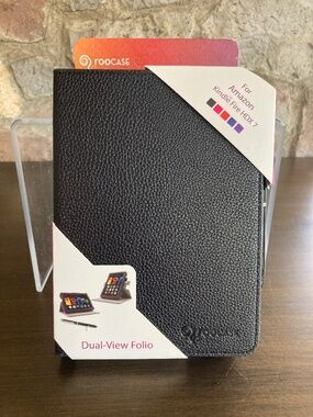NEW rooCASE for Kindle Fire HDX 7 Case Cover Dual Folio Black Faux Leather